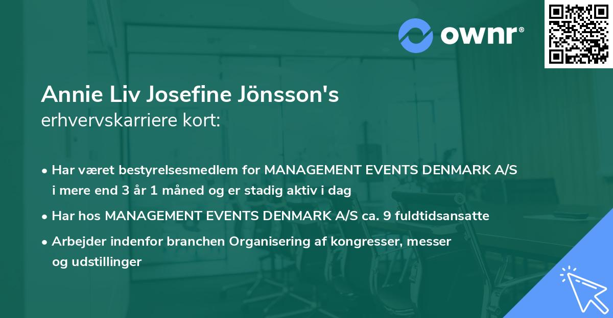 Annie Liv Josefine Jönsson's erhvervskarriere kort