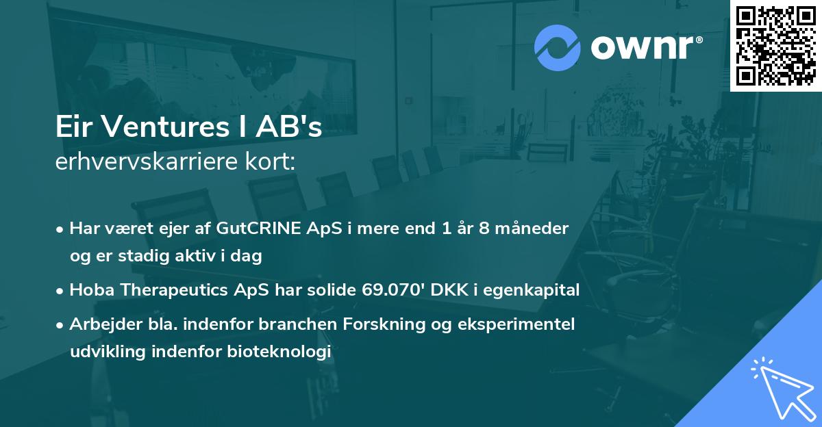 Eir Ventures I AB's erhvervskarriere kort