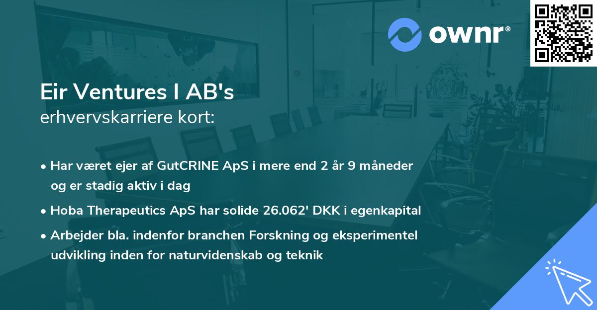 Eir Ventures I AB's erhvervskarriere kort
