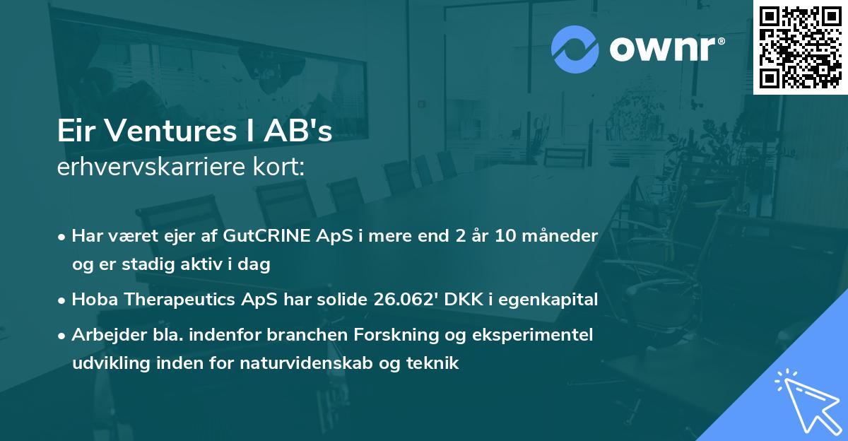 Eir Ventures I AB's erhvervskarriere kort