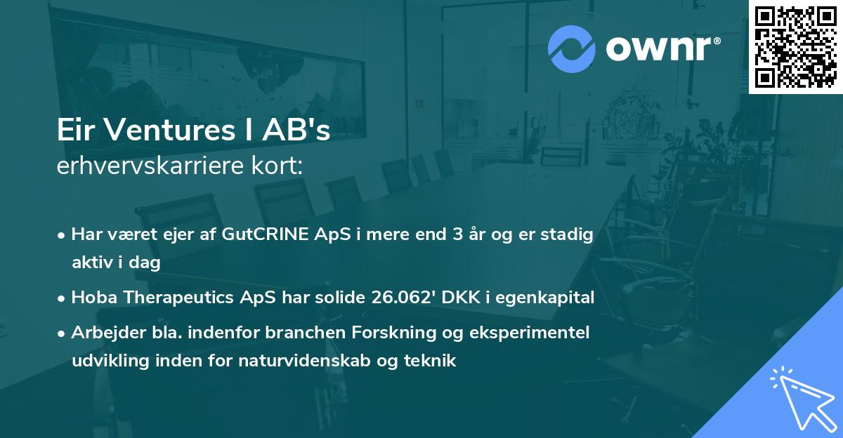 Eir Ventures I AB's erhvervskarriere kort