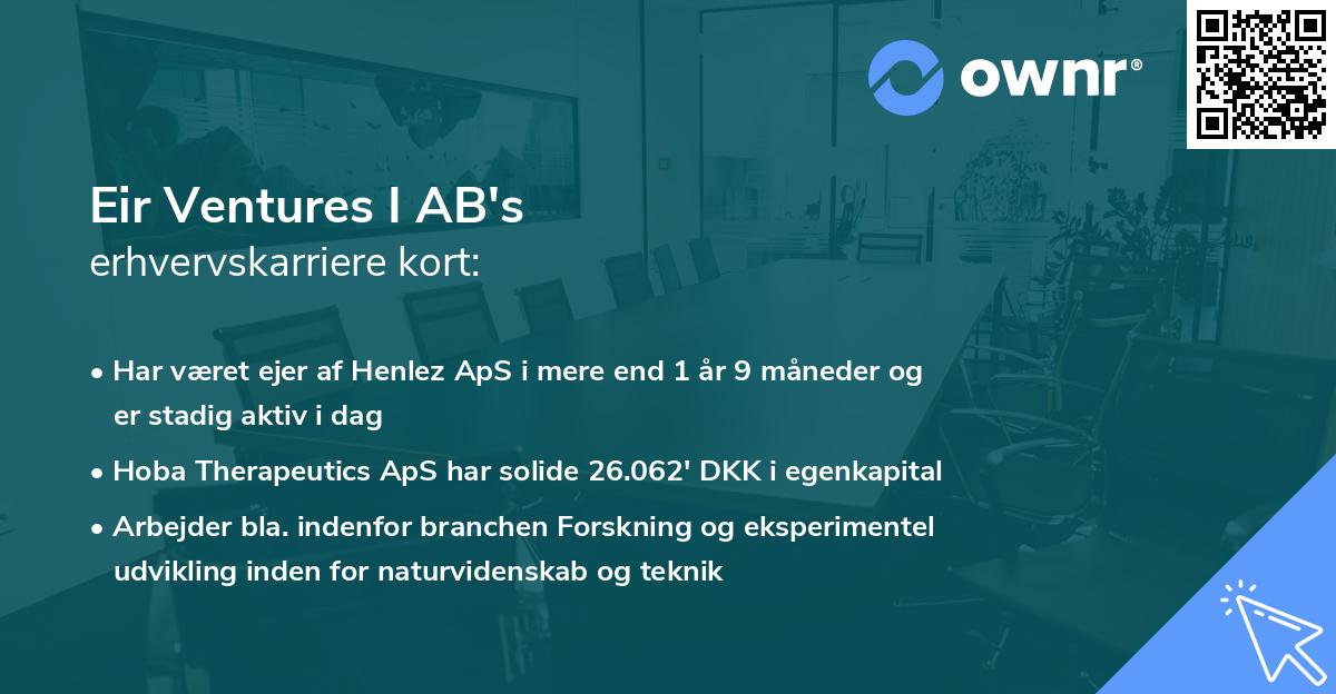 Eir Ventures I AB's erhvervskarriere kort