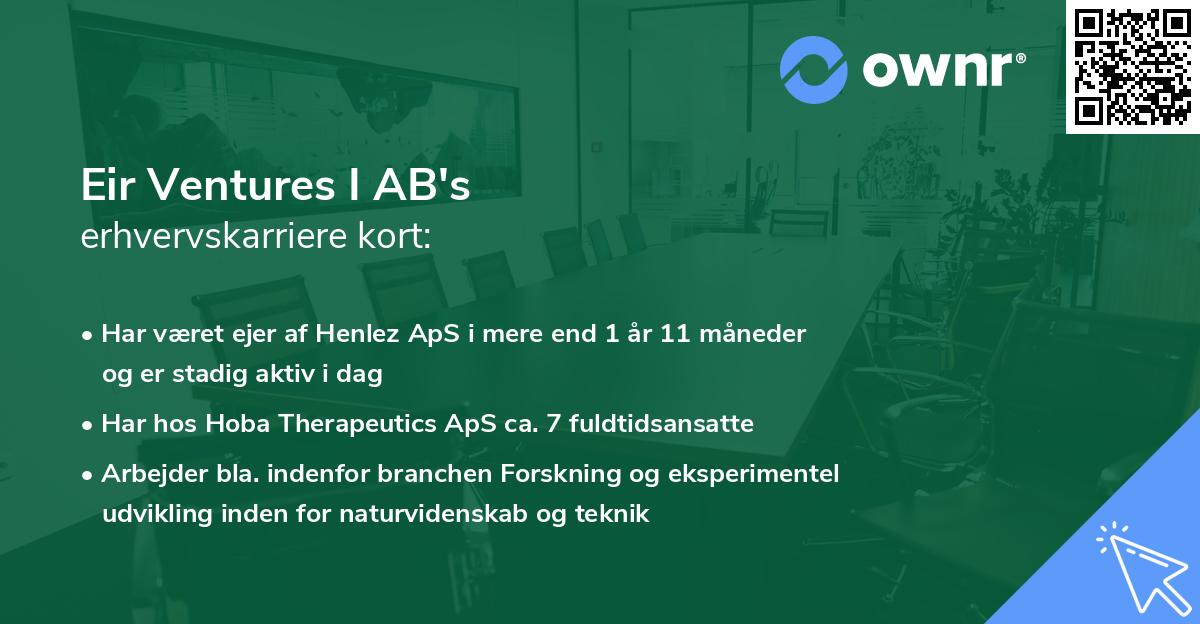 Eir Ventures I AB's erhvervskarriere kort