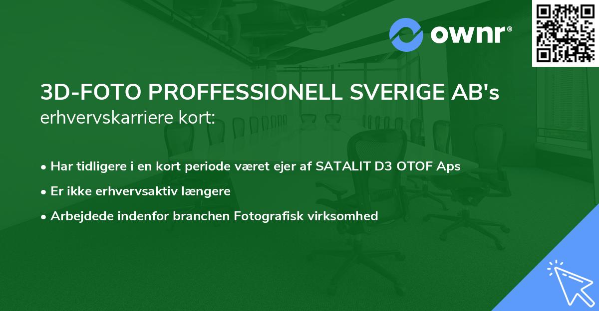 3D-FOTO PROFFESSIONELL SVERIGE AB's erhvervskarriere kort
