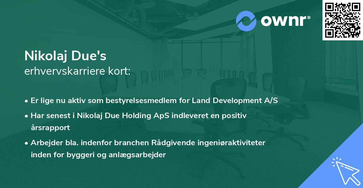 Nikolaj Due's erhvervskarriere kort
