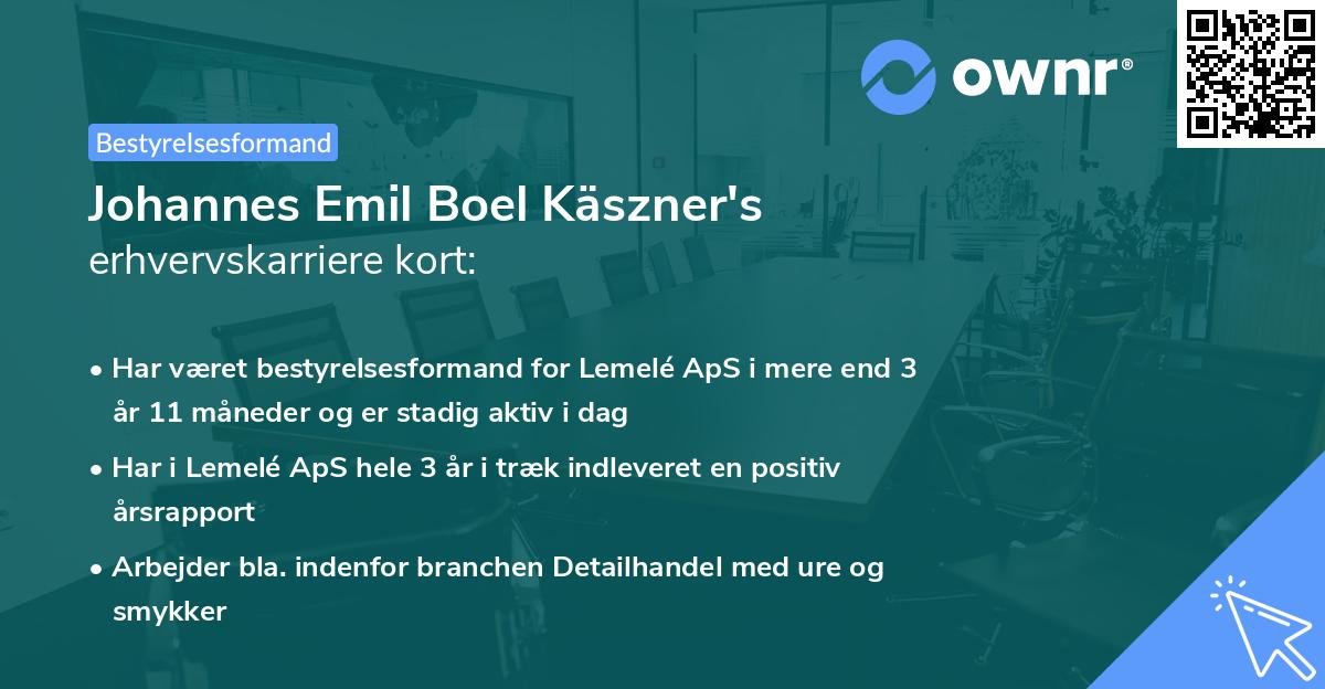 Johannes Emil Boel Käszner's erhvervskarriere kort