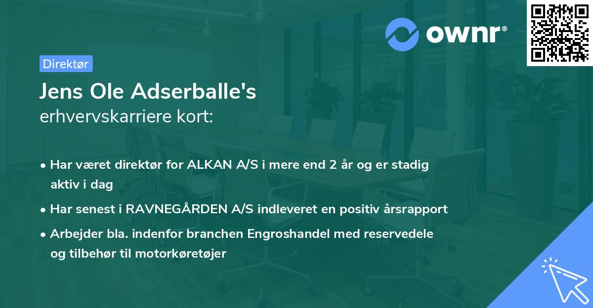 Jens Ole Adserballe's erhvervskarriere kort