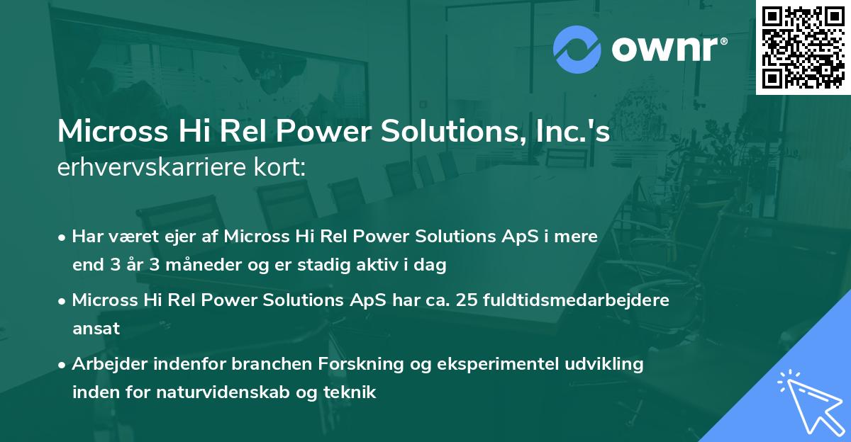 Micross Hi Rel Power Solutions, Inc.'s erhvervskarriere kort