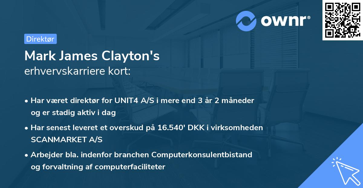 Mark James Clayton's erhvervskarriere kort