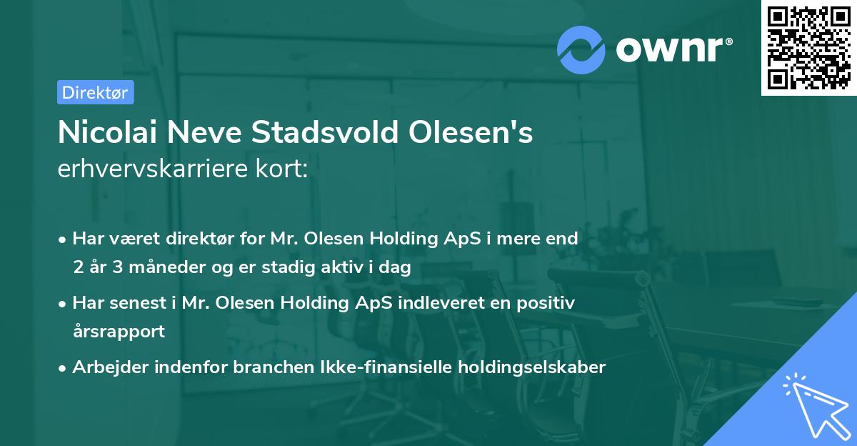 Nicolai Neve Stadsvold Olesen's erhvervskarriere kort
