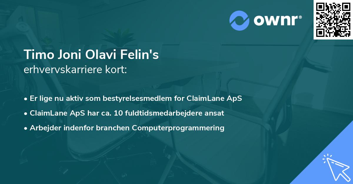 Timo Joni Olavi Felin's erhvervskarriere kort