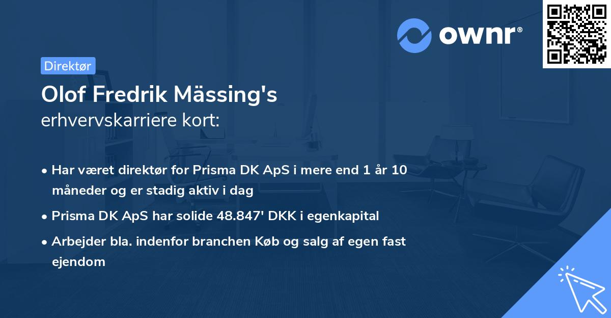 Olof Fredrik Mässing's erhvervskarriere kort
