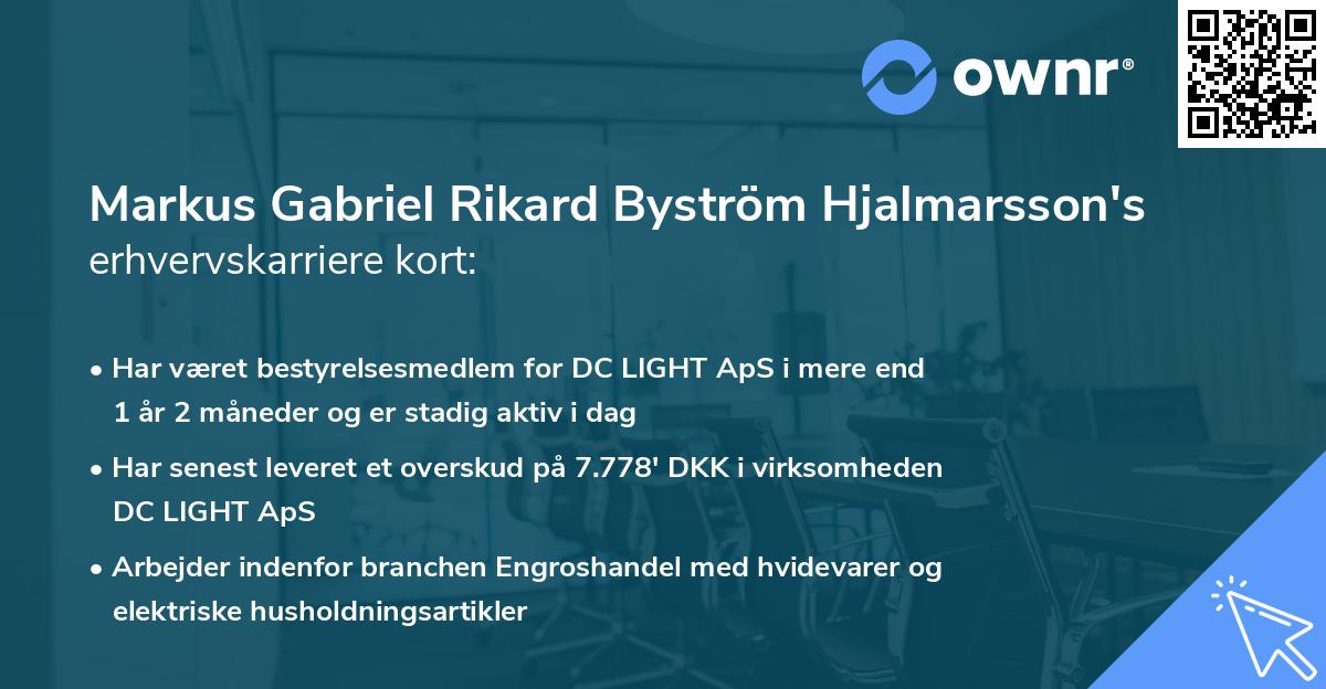 Markus Gabriel Rikard Byström Hjalmarsson's erhvervskarriere kort