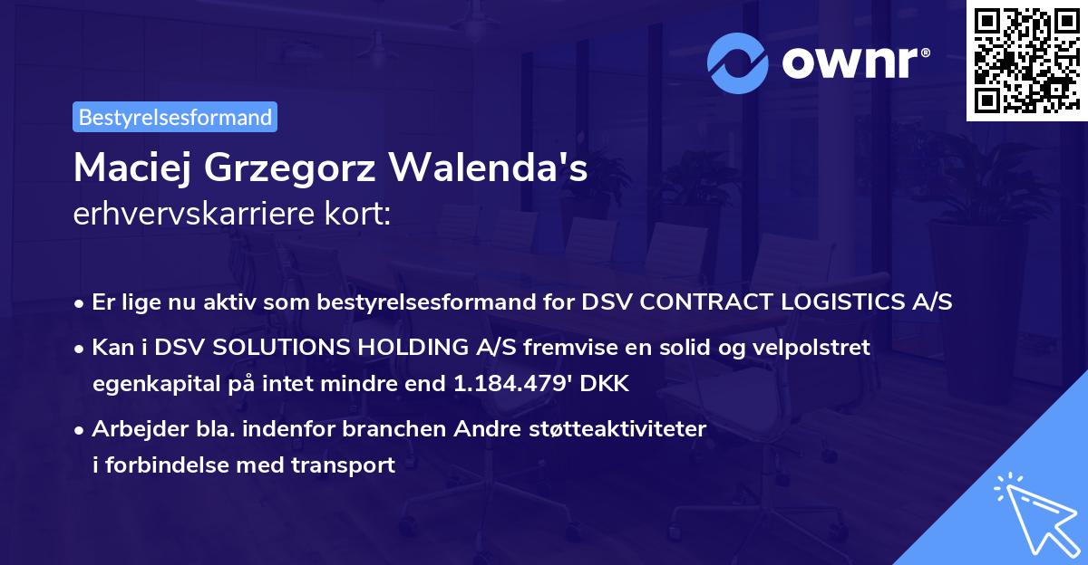 Maciej Grzegorz Walenda's erhvervskarriere kort