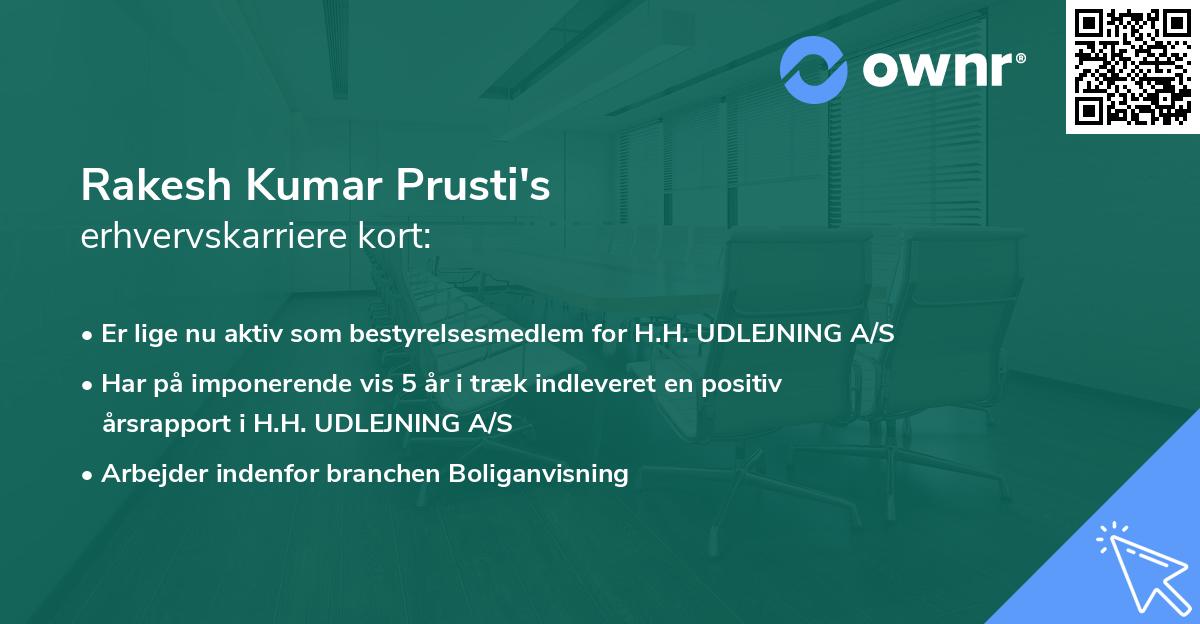 Rakesh Kumar Prusti's erhvervskarriere kort