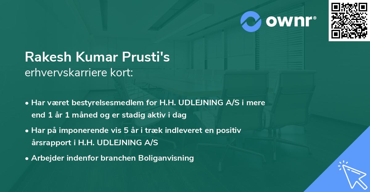 Rakesh Kumar Prusti's erhvervskarriere kort