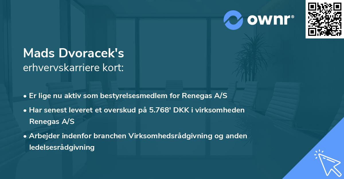 Mads Dvoracek's erhvervskarriere kort