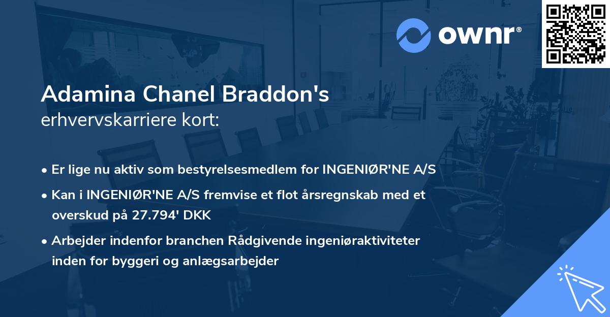 Adamina Chanel Braddon's erhvervskarriere kort