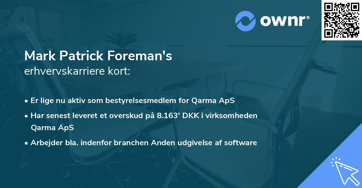 Mark Patrick Foreman's erhvervskarriere kort