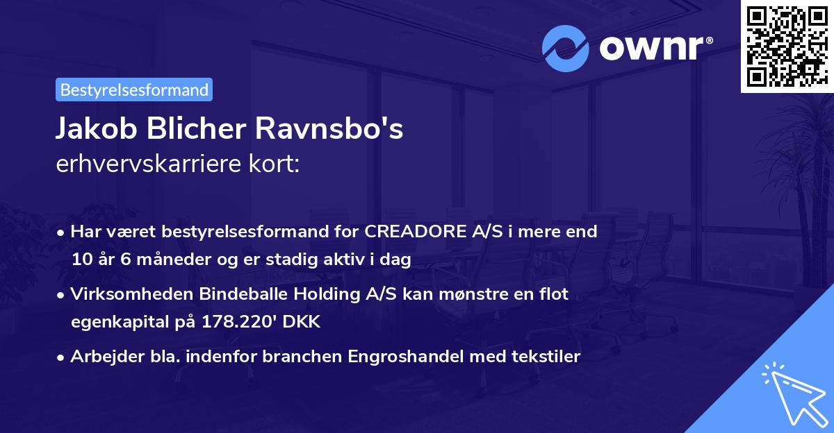 Jakob Blicher Ravnsbo's erhvervskarriere kort