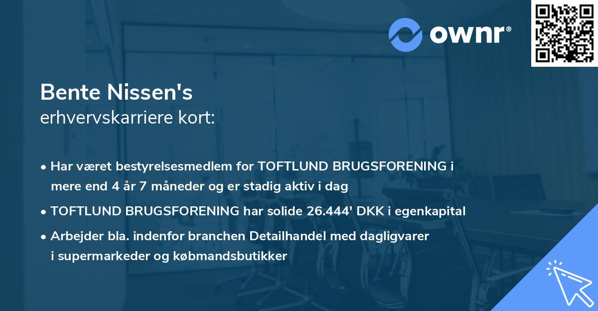 Bente Nissen's erhvervskarriere kort