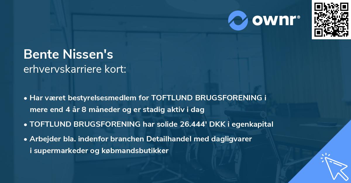 Bente Nissen's erhvervskarriere kort