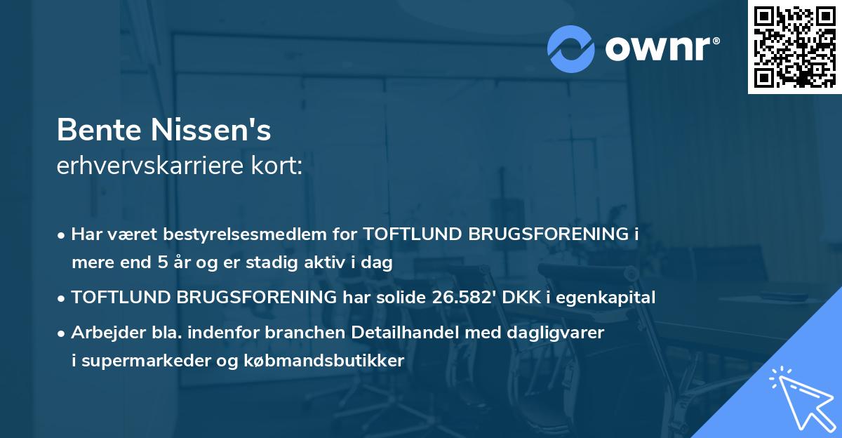 Bente Nissen's erhvervskarriere kort