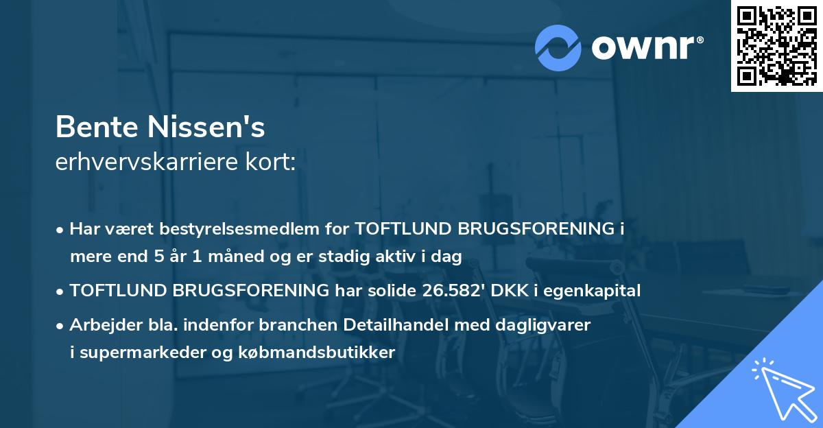 Bente Nissen's erhvervskarriere kort