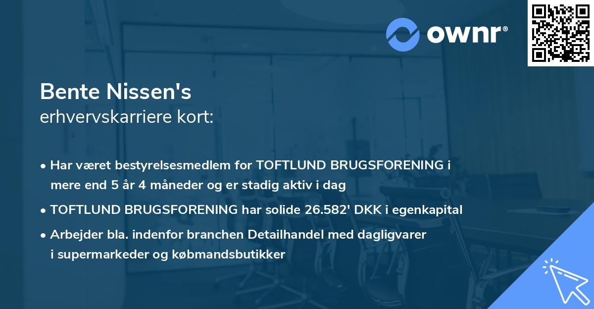 Bente Nissen's erhvervskarriere kort