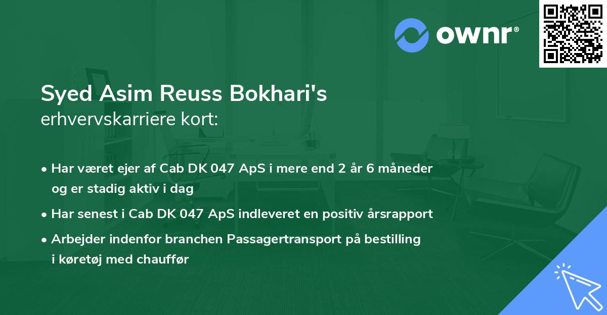 Syed Asim Reuss Bokhari's erhvervskarriere kort