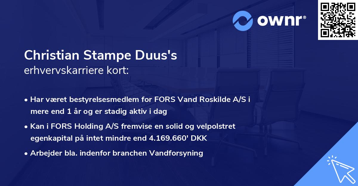 Christian Stampe Duus's erhvervskarriere kort