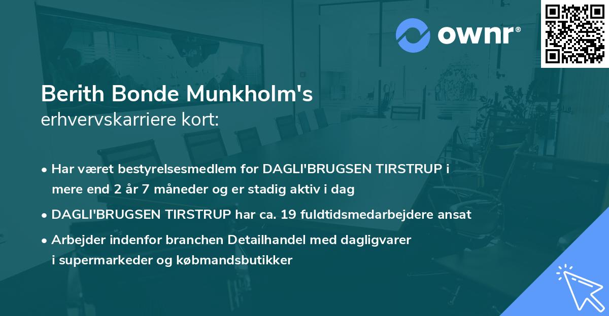 Berith Bonde Munkholm's erhvervskarriere kort