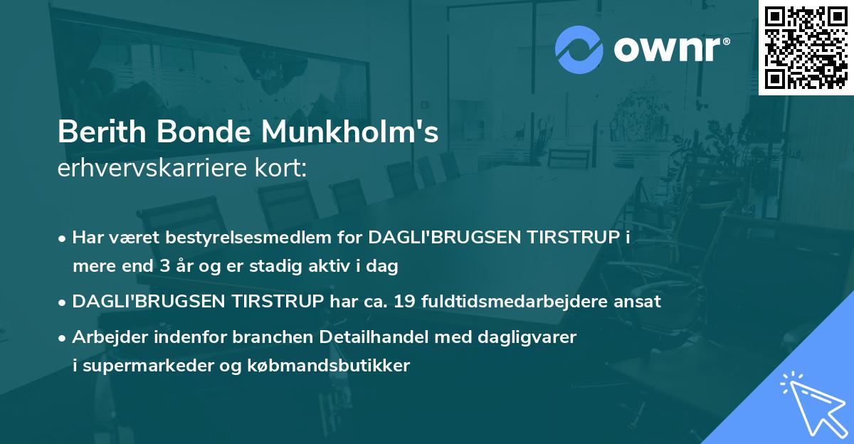 Berith Bonde Munkholm's erhvervskarriere kort