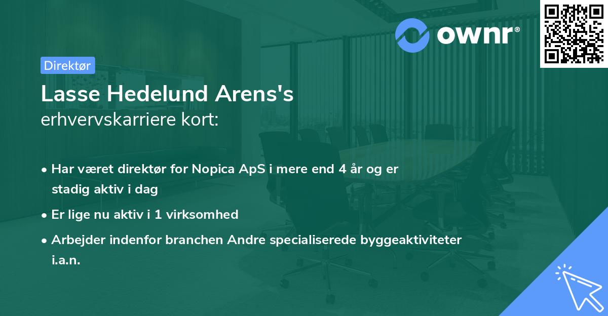 Lasse Hedelund Arens's erhvervskarriere kort