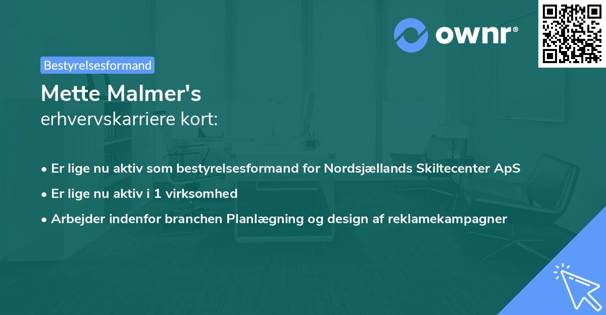 Mette Malmer's erhvervskarriere kort