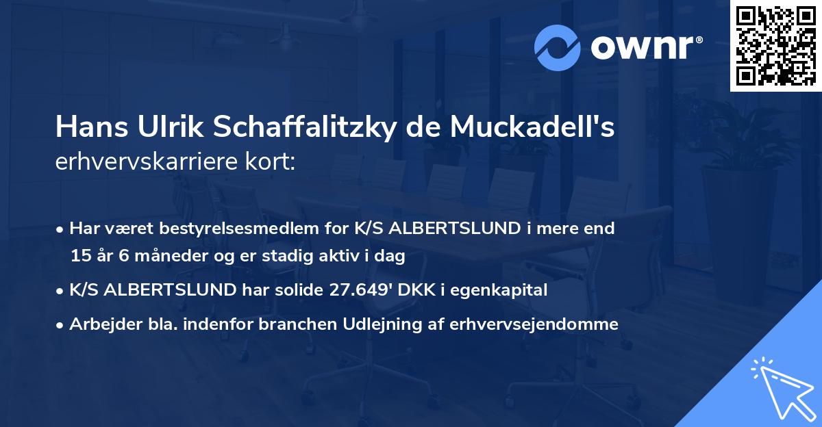 Hans Ulrik Schaffalitzky de Muckadell's erhvervskarriere kort