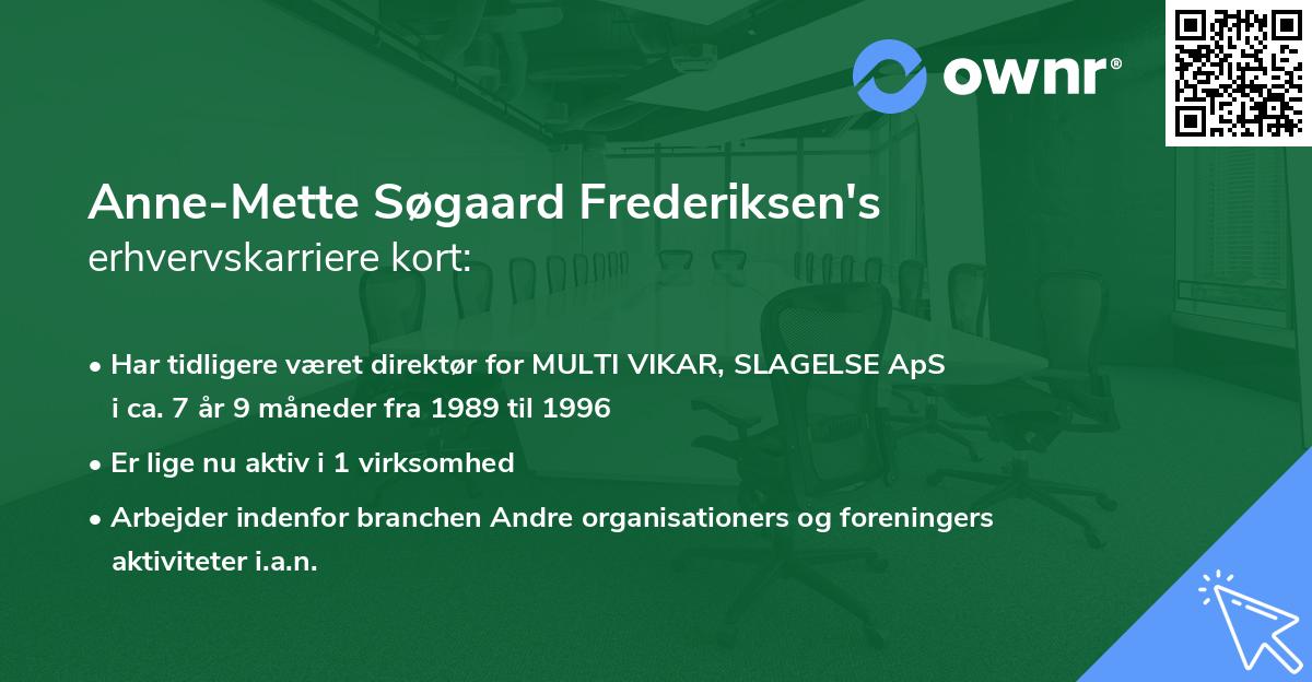 Anne-Mette Søgaard Frederiksen's erhvervskarriere kort