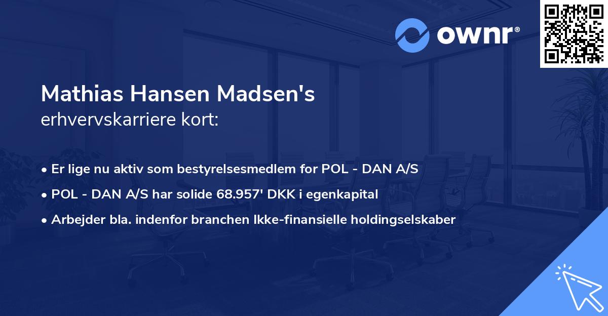 Mathias Hansen Madsen's erhvervskarriere kort