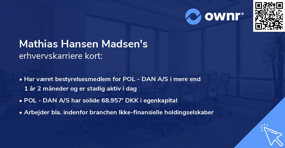 Mathias Hansen Madsen's erhvervskarriere kort