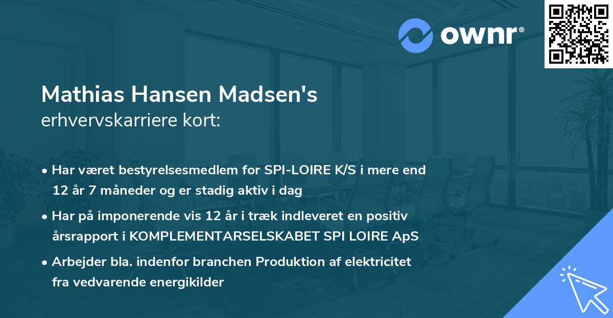 Mathias Hansen Madsen's erhvervskarriere kort