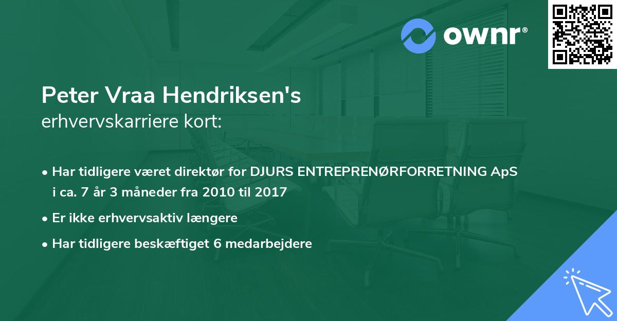 Peter Vraa Hendriksen's erhvervskarriere kort