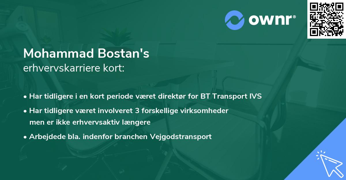 Mohammad Bostan's erhvervskarriere kort