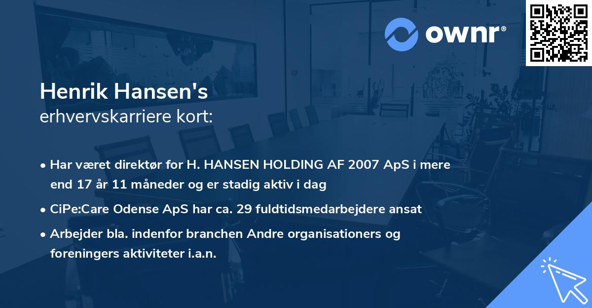 Henrik Hansen's erhvervskarriere kort