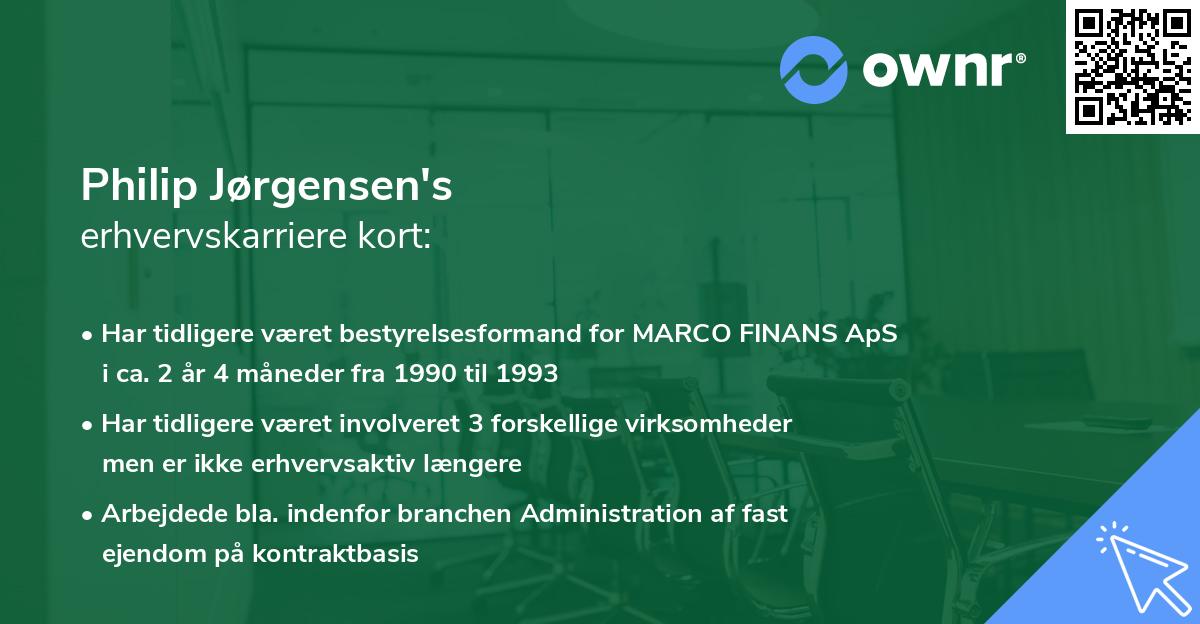 Philip Jørgensen's erhvervskarriere kort