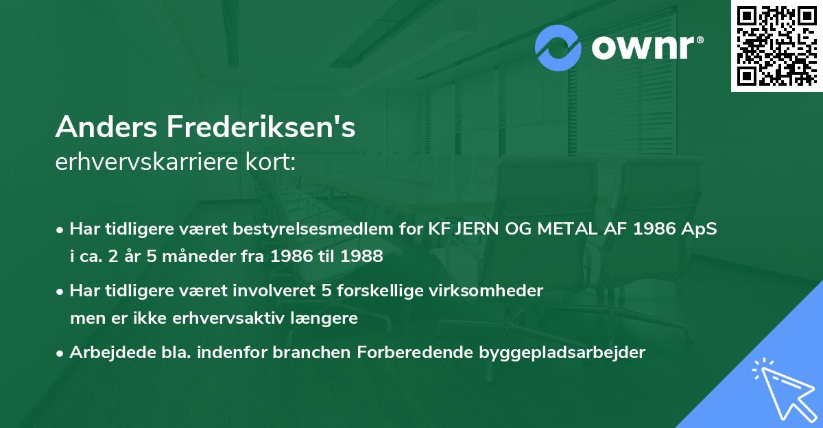 Anders Frederiksen's erhvervskarriere kort
