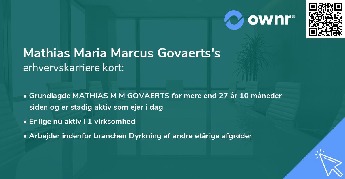 Mathias Maria Marcus Govaerts's erhvervskarriere kort