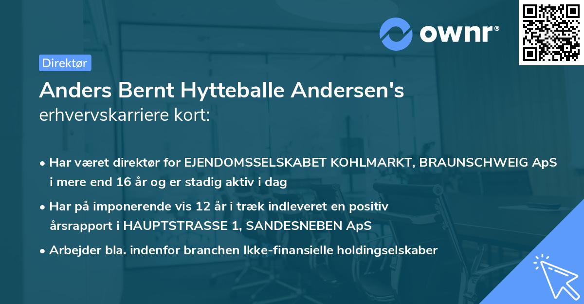 Anders Bernt Hytteballe Andersen's erhvervskarriere kort