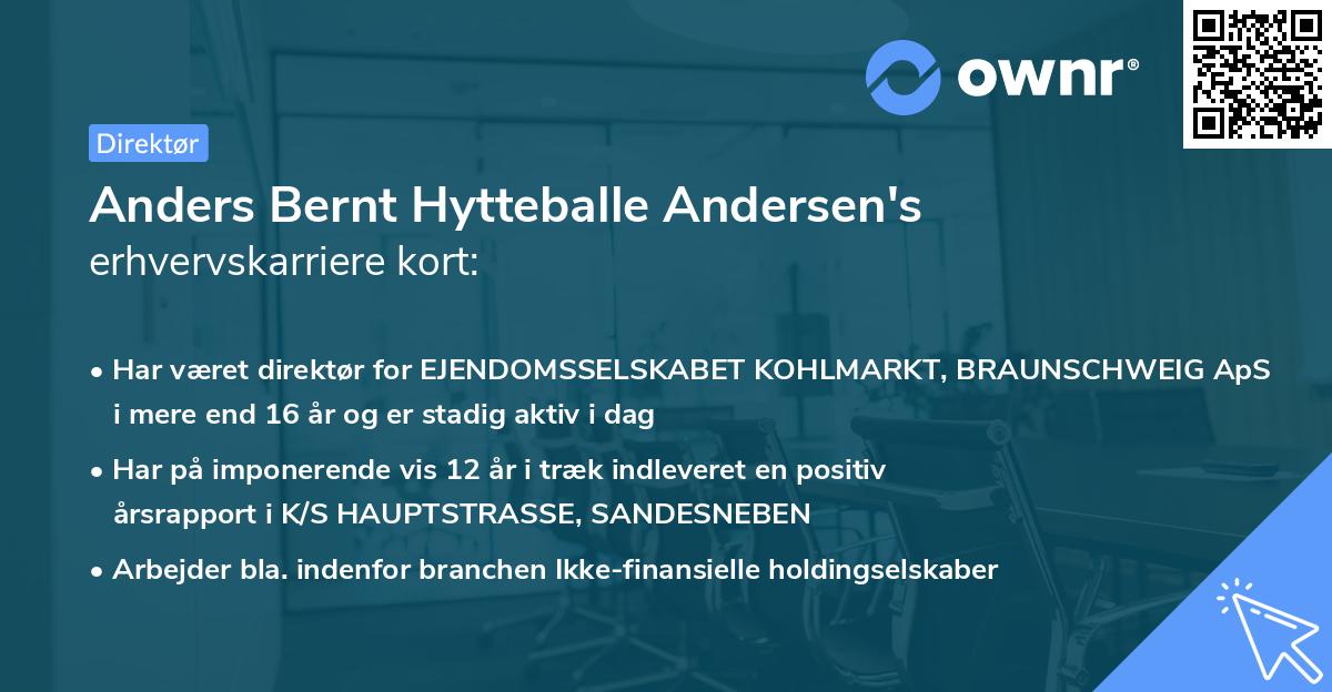 Anders Bernt Hytteballe Andersen's erhvervskarriere kort