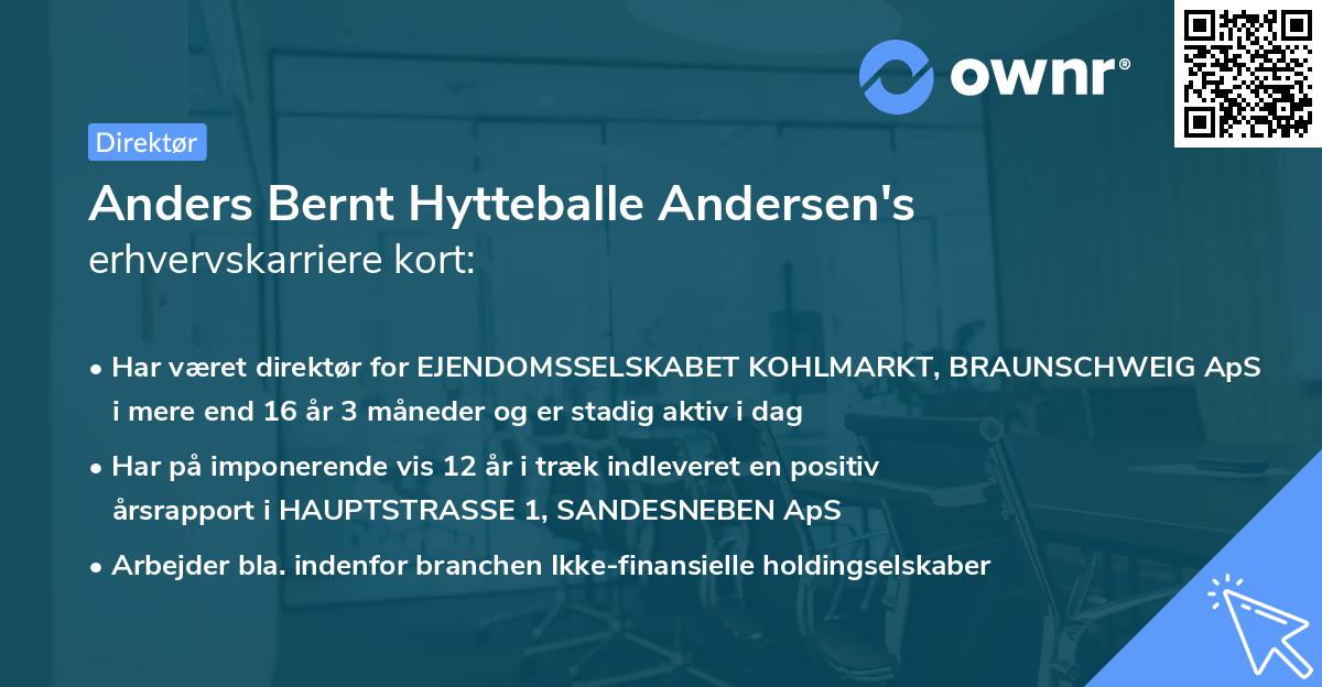 Anders Bernt Hytteballe Andersen's erhvervskarriere kort