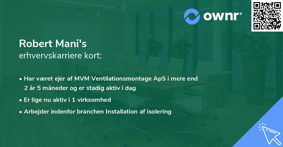 Robert Mani's erhvervskarriere kort